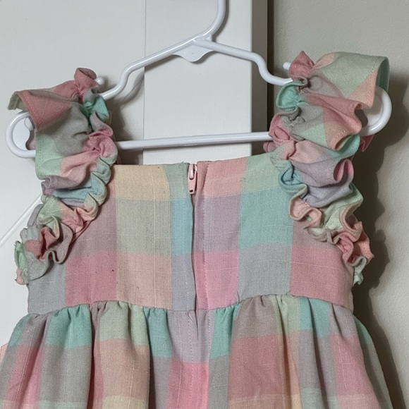 Bonnie Baby Pastel Plaid Ruffle Dress Size 24M Pink Green Easter Spring - Picture 7 of 7